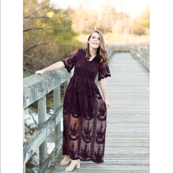 Altar'd State Dresses & Skirts - Altar’d State Wine Red Lace Catania Maxi Dress